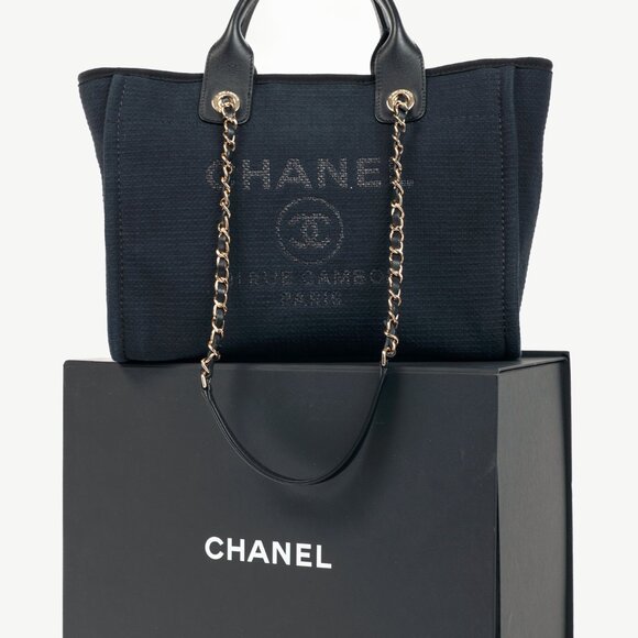 Chanel Small Deauville Black Canvas Logo Shopping Bag - Picture 16 of 16